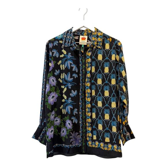 FARM Rio Tops - NWT Farm Rio Winter Garden Black Pajama Shirt Button Front Top Floral Size S